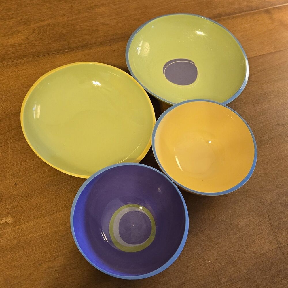 Set of 4 Zak! Designs Melamine Multi Color Bowls MCM Style 1990's